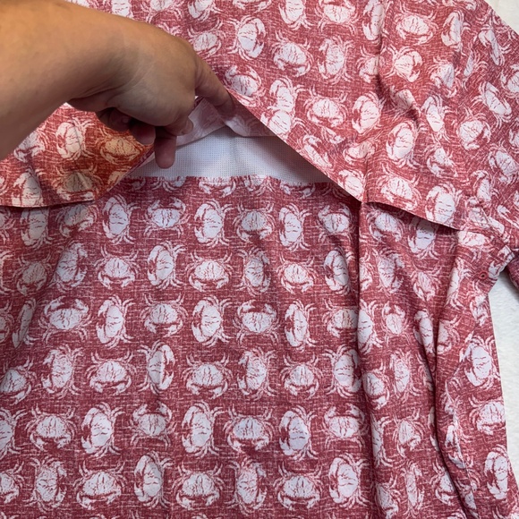 IZOD Saltwater Shirt Mens Size Large Tall Red All over Crab Print Short Sleeve - Picture 9 of 9